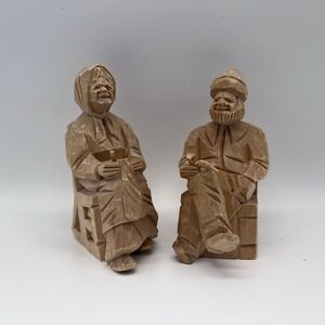 Hand Carved Wood Signed D.Daigle Man/Woman in Rocking Chair Canadian Art Vintage